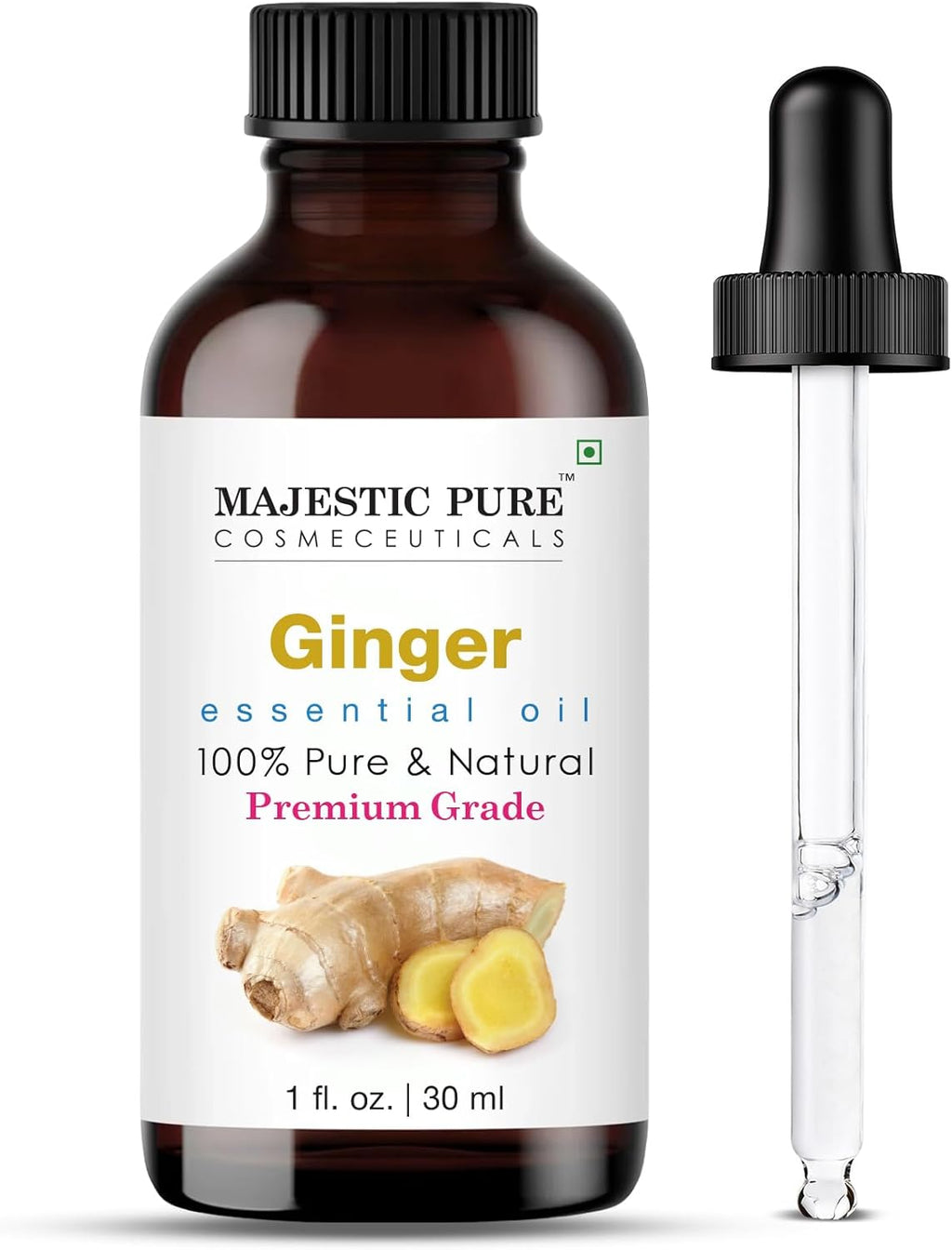 Majestic Pure Essential Oil with Glass Dropper - 100% Pure and Natural - Essential Oils for Diffuser, Aromatherapy, Soap and Candle Making, Ginger Essential Oil, Ginger Oil, 1 Fl Oz