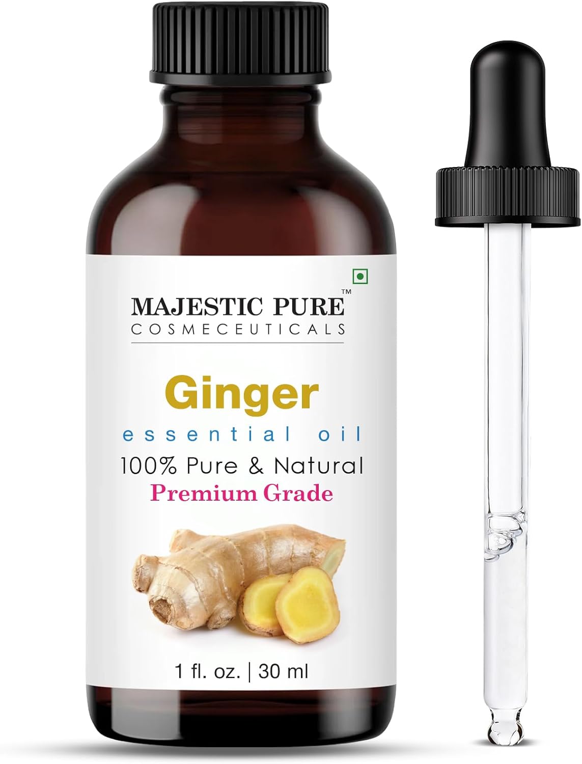 Majestic Pure Essential Oil with Glass Dropper - 100% Pure and Natural - Essential Oils for Diffuser, Aromatherapy, Soap and Candle Making, Ginger Essential Oil, Ginger Oil, 1 Fl Oz