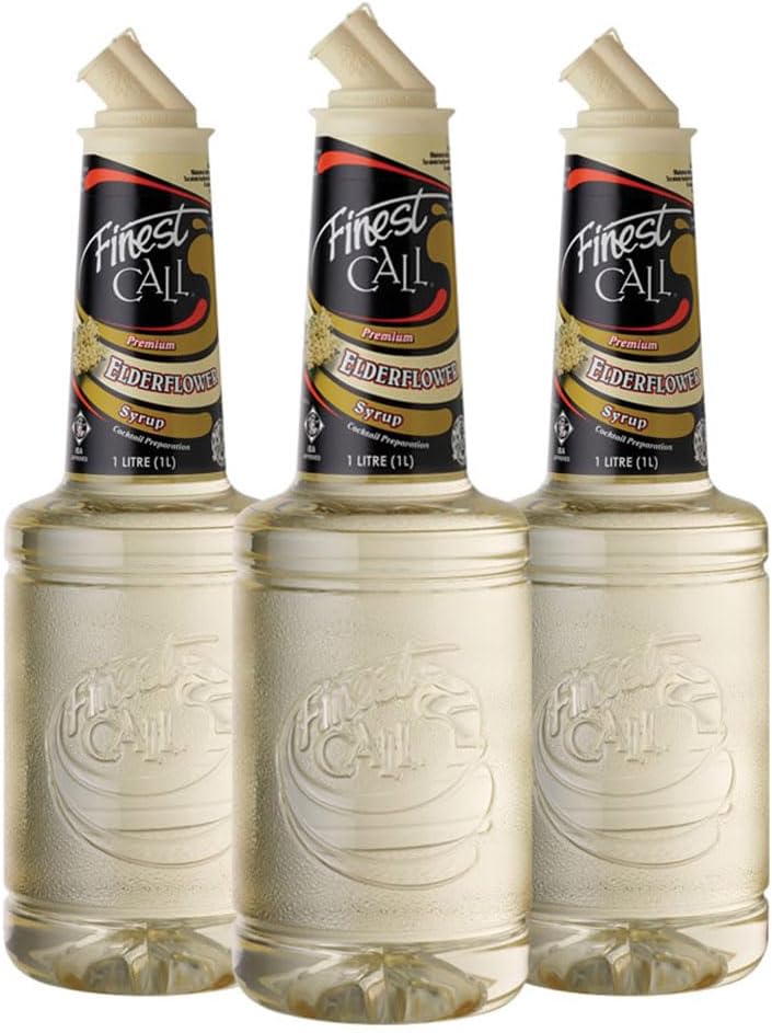 Finest Call Premium Elderflower Syrup Drink Mix, 1 Liter Bottle (33.8 Fl Oz), Pack of 3
