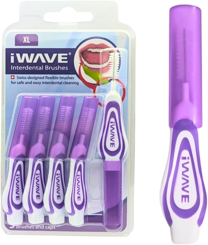 iWave Interdental Brushes Fine Size 1.1 mm Purple Pack of 5 – Interdental Cleaning Brushes for Total Teeth Cleaning Plaque Removal Tool
