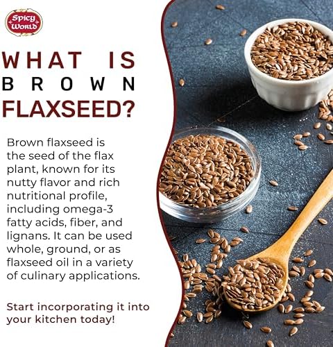 Spicy World Brown Flaxseed 2 LB Bag - Non-GMO, Whole, High in Fiber & Omega-3, Keto Friendly Baking, 32oz
