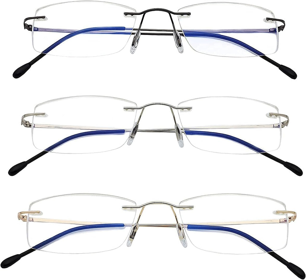 3 Pack Rimless Readers Blue Light Proof Reading Glasses Women Men Anti Glare Filter Lightweight Eyeglasses