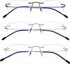 3 Pack Rimless Readers Blue Light Proof Reading Glasses Women Men Anti Glare Filter Lightweight Eyeglasses