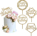 Gold Cake Topper Acrylic Happy Birthday Cake Decoration Supplies (5 Pieces)