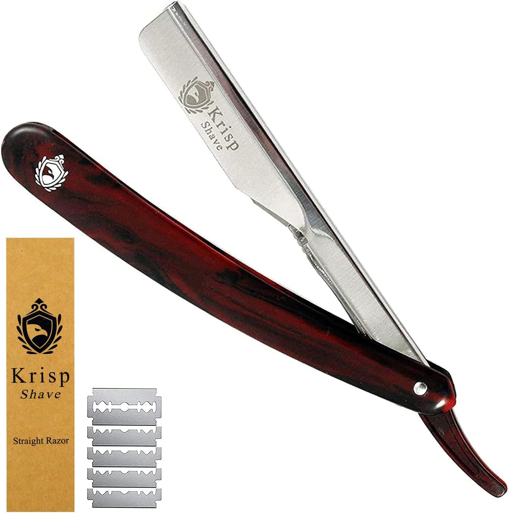 Krisp Beauty Professional Classic Straight Edge Barber Razor For Close Shaving - Salon Quality Manual Men's Beard Cut Throat Shavette With 10 Shaving Blades