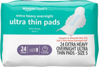 Amazon Basics Ultra Thin Pads with Flexi-Wings for Periods, Extra Heavy Overnight Absorbency, Unscented, Size 5, 24 Count, 1 Pack (Previously Solimo)