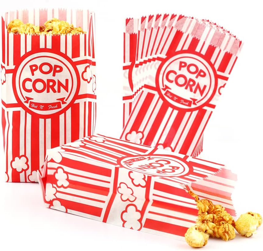 500 Pcs 1 OZ Popcorn Bags Red and white Bulk Popcorn Bags for individual servings Small Paper Bag for Movie, Theater, Carnival Party, Decorations