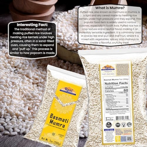Rani Basmati Mumra (Puffed Rice) 7oz (200g) ~ All Natural | No Color | Gluten Friendly | Vegan | NON-GMO | Kosher | No Salt or fillers | Indian Origin