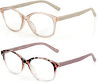 SKYOAK 2 Pack Vibrant Progressive Multifocus Reading Glasses Women, Stylish Spring Hinge Multifocal Readers, Lightweight Anti Blue Light Computer Eyeglasses for Near Range (Pink & Tortoise, 2.5x)