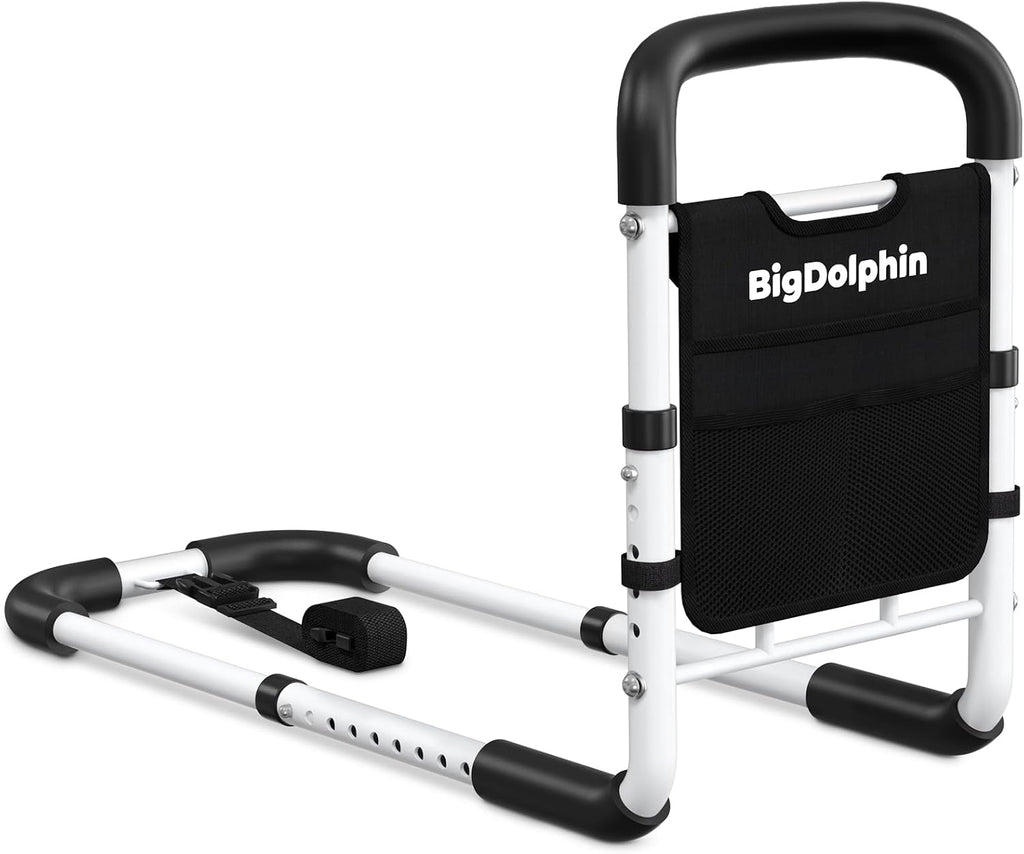 Bed Rails for Elderly Adults - ASTM Approved Adjustable Bed Cane with Non-Slip Ergonomic Handle & Storage Pocket, Bed Railings for Seniors Hold up to 350 LBS, Tool-Free