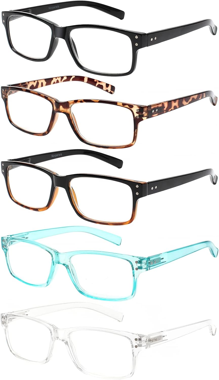 NORPERWIS Reading Glasses 5 Pairs Quality Readers Spring Hinge Glasses for Reading for Men and Women (5 Pack Mix Color -3, 2.50)