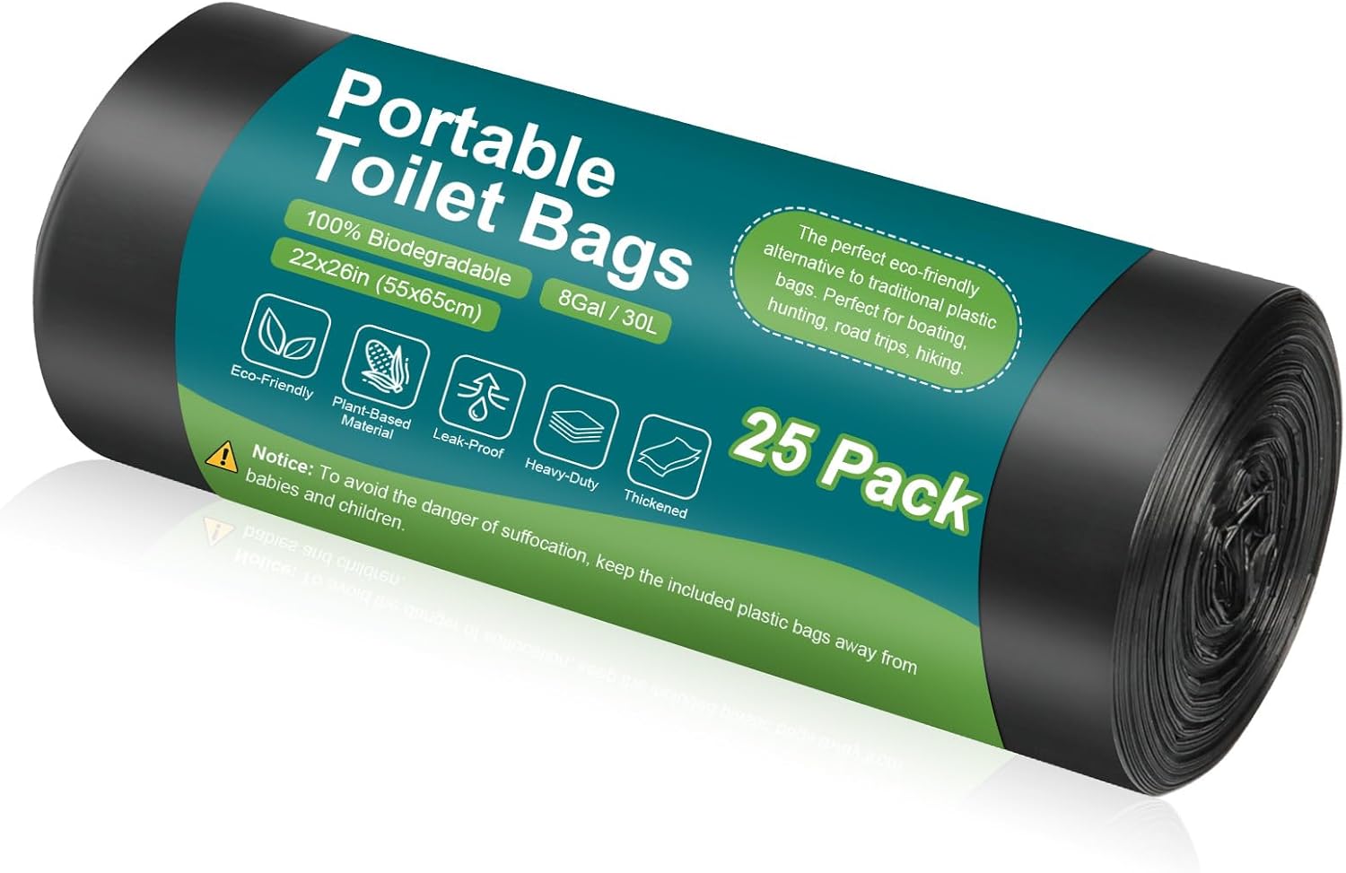 100 Portable Toilet Bags, Drawstring Biodegradable Camping Potty Bags 8 Gallon Waste Bags for 5-8 Gallon Bucket Toilet Adults Outdoor Camping Car