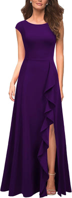 MUSHARE Women's Cocktail Dresses with Pockets Ruffled Sexy Split Party Long Formal Dress