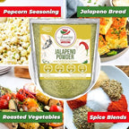 Jalapeno Powder Seasoning 4oz – Natural and Premium. Great For Chili, Salsa, Spice Blends, Stews, Tacos, Corn Bread. Medium to High Heat - fruity, spicy hot flavor. By Amazing Chiles & Spices.