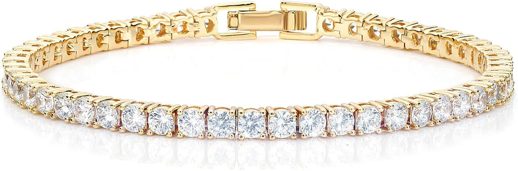 Haqptul 18K Gold/Sterling Silver Plated Tennis Bracelet for Women Men Cubic Zirconia White Gold Diamond 3mm Size 6.5-7.5 Inch
