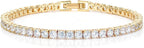 Haqptul 18K Gold/Sterling Silver Plated Tennis Bracelet for Women Men Cubic Zirconia White Gold Diamond 3mm Size 6.5-7.5 Inch