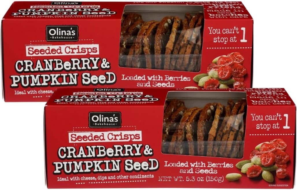 Olina's Bakehouse Crackers, Assorted (2-Pack, Cranberry & Pumpkin - Seeded Crisp)