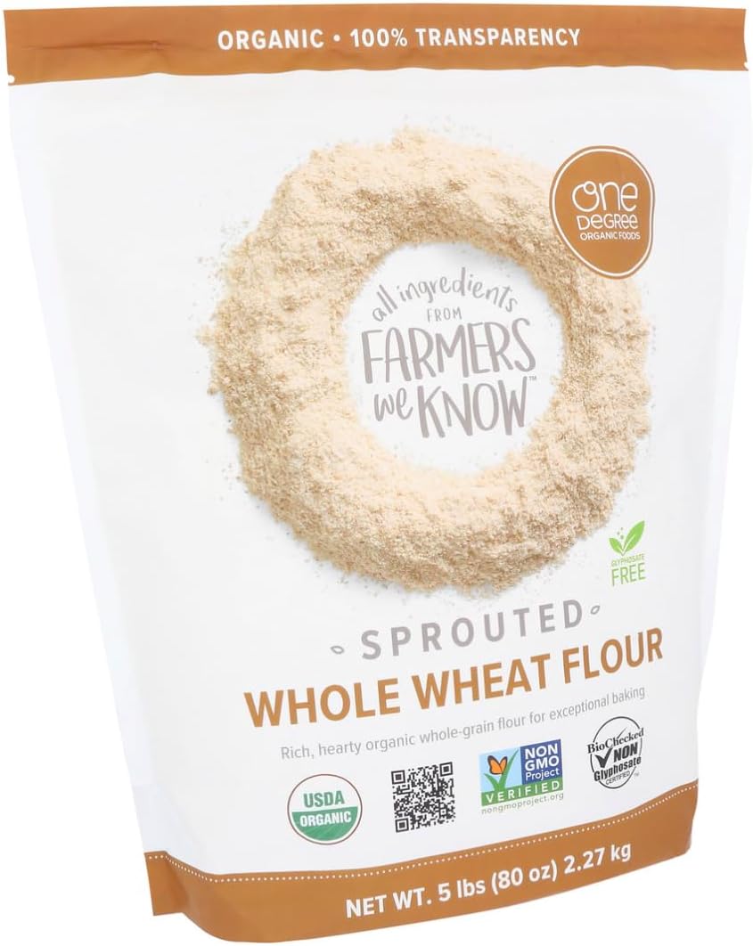 One Degree Organic Foods Sprouted Whole Wheat Flour 5lb – Organic, Non-GMO, Vegan, Plant-Based Baking Flour – Ideal for Bread, Muffins & More + LuxProdX Sticker