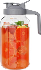 Glass Mason Jar Pitcher, 64 oz Wide Mouth Jug with Pour Spout Handle Lid for Cold Brew Coffee, Ice Beverage, Iced Juice, Lemonade, Sun Tea, Fruit Drinks Container(Gray)