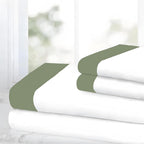 SGI bedding Hudson Hotel Collection 4 Piece Egyptian Cotton Sheets RV King Size - 600 Thread Count, 15" Deep Pocket, Soft and Premium Cotton, Elegant 4" Moss Hem on White Sheet -White/Moss