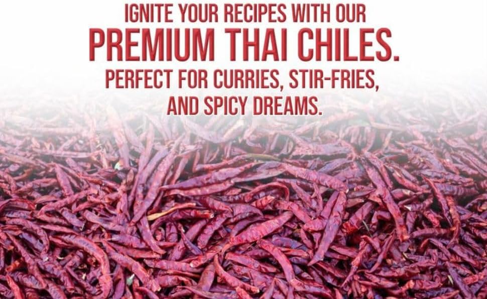 Cathay Kitchen Pure Dried Red Chili Peppers – All-Natural, Stemless, Authentic Thai Chilies from Thailand, Spicy Hot, for Cooking, Soups and Curries | 3.5 Oz (100 g)