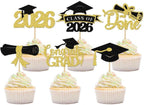 2026 Graduation Mini Cake Toppers, Glitter Grad Cap Top Hat Decorations, 12-Pcs Cupcake Picks, Paper Cup Dessert Decor, Graduation Party Supplies for High School College Doctoral Grad Celebration