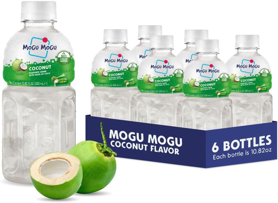 Mogu Mogu Coconut Juice Drink with Nata de Coco – Refreshing Coconut Beverage with Chewy Jelly, 10.8oz Bottles (Pack of 6) – Lightly Sweet, Tropical & Hydrating