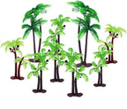 12Pieces 3.15-inch and 5.5-inch Green Palm Tree Cake Topper Decorated with Coconut Cake Topper Cake Decoration or Model, Sand Table Decoration.