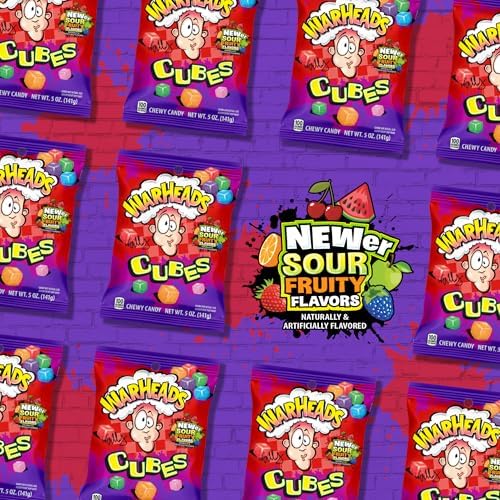 WARHEADS Cubes - Sour, Sweet & Fruity Chewy Candy with New Sour Fruity Flavors: Orange, Watermelon, Blue Raspberry, Black Cherry, Strawberry & Green Apple - 1 lb Bulk Bag