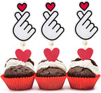 Set of 12 Korean Finger Heart Cupcake topper K-pop Finger Heart Saranghae Topper Heart Hands Cupcake topper Korean I Love You Topper 사랑해