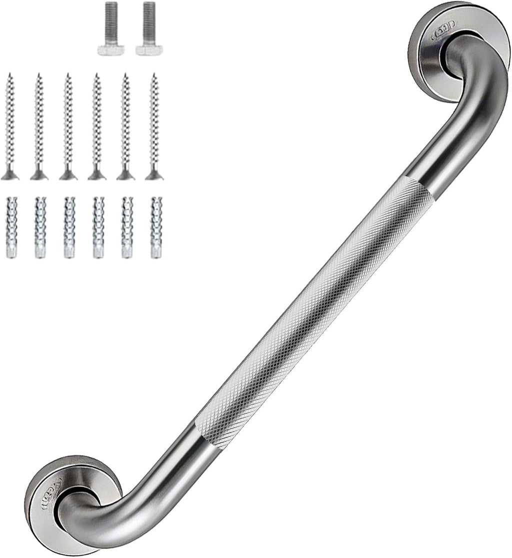 12 Inch Shower Grab Bar 1.25" Dia,Brushed Nickel Anti Slip Bathroom Grab Bar, 304 Stainless Steel Knurled Handicap Grab Bars, Safety Support Handrail,Bath Shower Handle for Elderly Injury Senior
