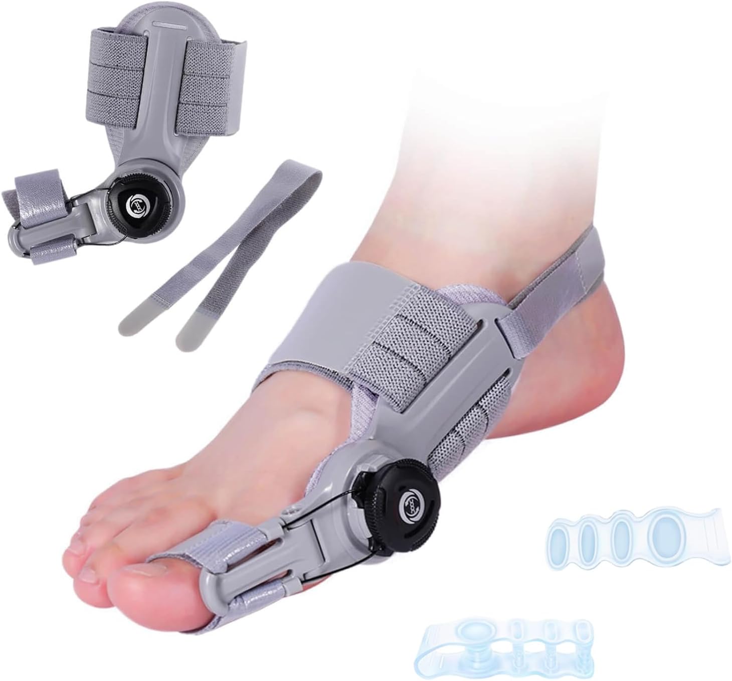 Bunion Corrector for Men and Women Big Toe, Adjustable Splint for Hallux Valgus Correction with Anti-slip Heel Strap and Detachable Silicone Pad, Toe Separators Pack (3)