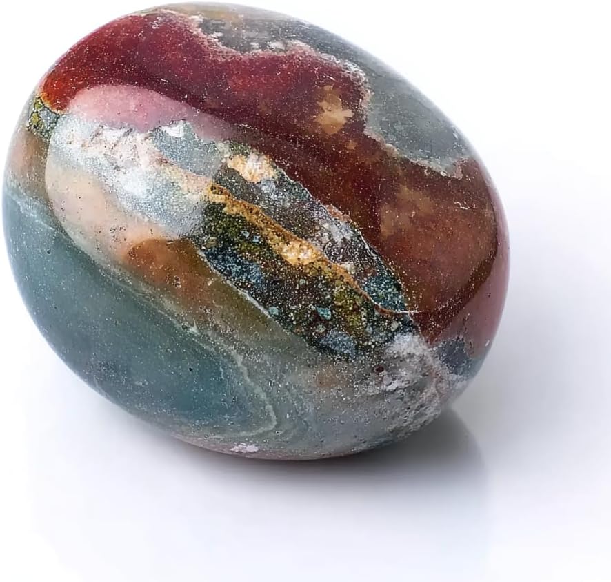 Super Large Polished Ocean Jasper Healing Crystal Stone – 1 Pc 1.2" Worry Stone for Anxiety, Pocket Palm Gemstone, Handpicked Natural Tumbled Rock for Meditation, Reiki, Chakra, Home Decor