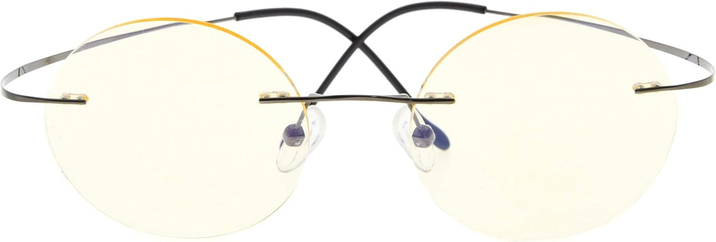 CessBlu Rimless Anti Blue Ray Titanium Round Computer Glasses Women Men Reading Eyeglass
