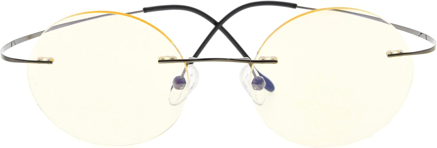 CessBlu Rimless Anti Blue Ray Titanium Round Computer Glasses Women Men Reading Eyeglass