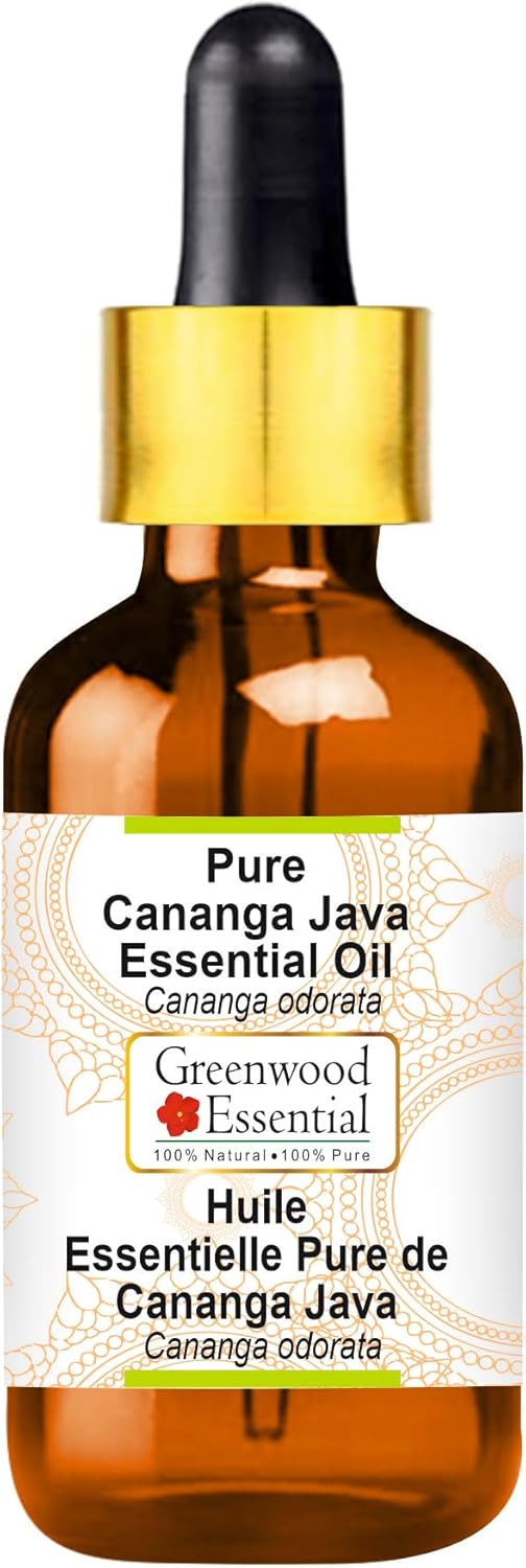 Greenwood Essential Pure Cananga Java Essential Oil (Cananga odorata) with Glass Dropper Steam Distilled 10ml (0.33 oz)