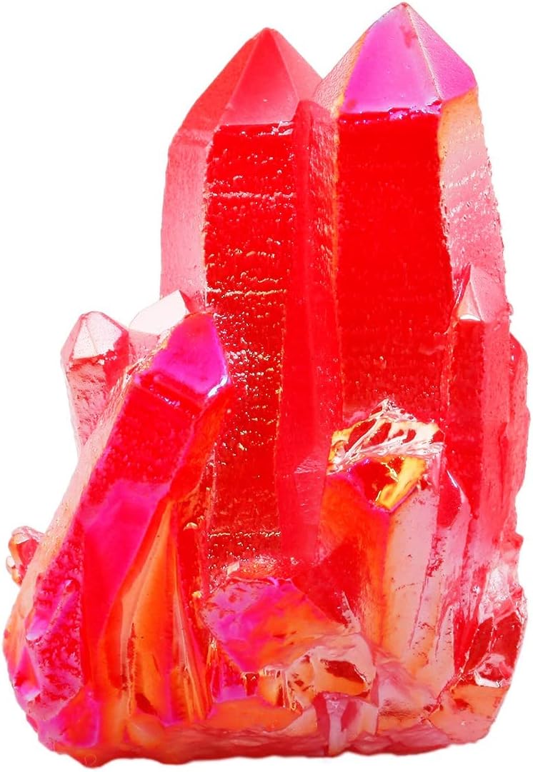Nupuyai Titanium Coated Irregular Quartz Crystal Cluster Decor for Home Office Natural Druzy Rock Crystal Stone Specimen, Red