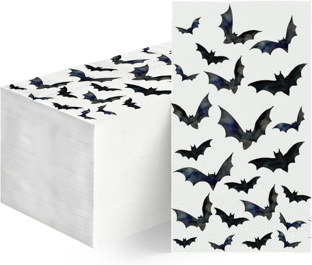 Horaldaily 100 Halloween Disposable Paper Decorative Guest Napkins, Crows Bats Hand Towel for Party Lunch Dinner Kitchen Bathroom