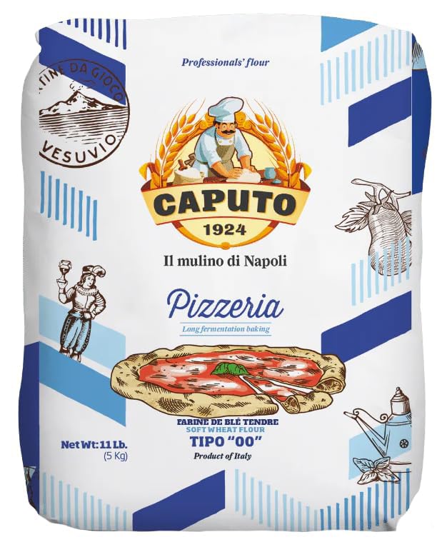 Antimo Caputo Pizzeria Flour Blue, 11 Pound (5Kg) Bag - Italian 00 Flour - Soft Wheat for Pizza Dough - Makes that Perfectly Elastic, Chewy, Crispy Bubble Neapolitan Pizza