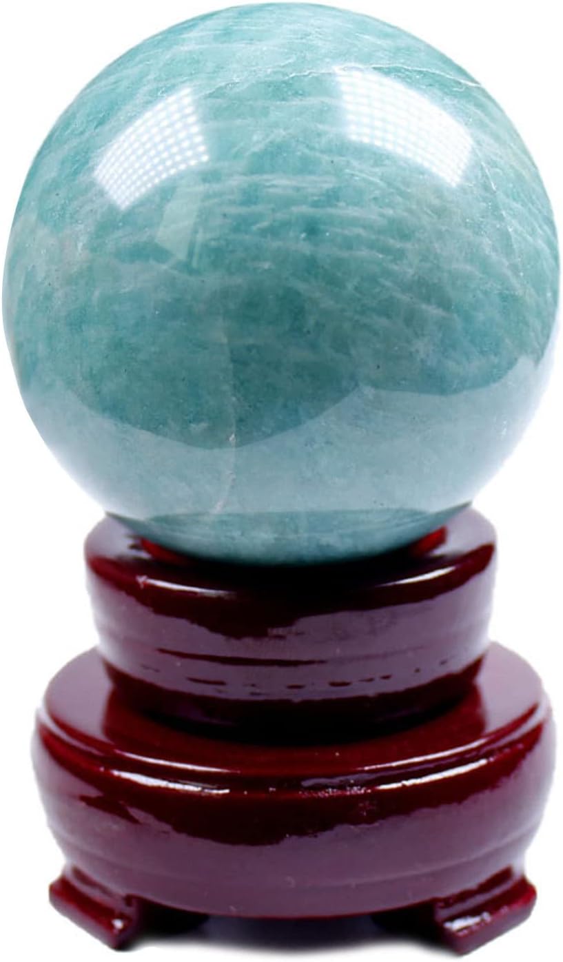 Polished Healing Crystal Ball Sphere Sculpture Tianhe Stone Amazonite Sphere Gemstone Ball for Reiki and Home Decor, Tumbled Palm Stone, Divination Sphere,Diameter1.2