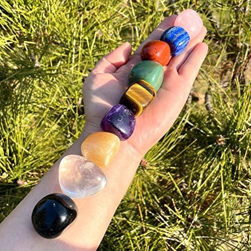 ZenQ Chakra Stones Healing Crystals-Tumbled Amethyst, Rose Quartz, Black Obsidian, Clear Quartz, Tigers Eye, Green Aventurine, Red Jasper, Lapis Lazuli Yellow Jade for Energy Crystal Healing