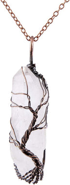 Bivei Life Tree Copper Wire Wrapped Crystal Necklace Chakra Pendant Natural Stone Quartz Reiki Jewelry Gift for Women