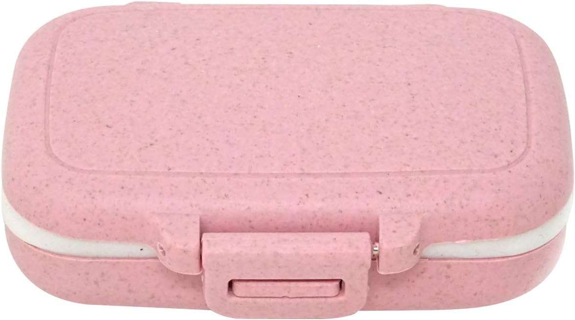Honbay Vitamin Organizer Box Portable Travel Pill Case Healthy Eco-Friendly Wheat Straw Small Pill Box (Cherry Pink)