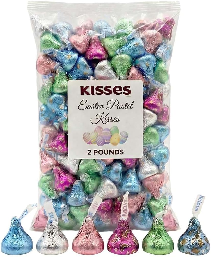 Hershys Kisses Easter Mix, Milk, Browny Bar and Milklicious Chocolate Candy, Pastel Colors 2 Pound Approx 200 Pieces
