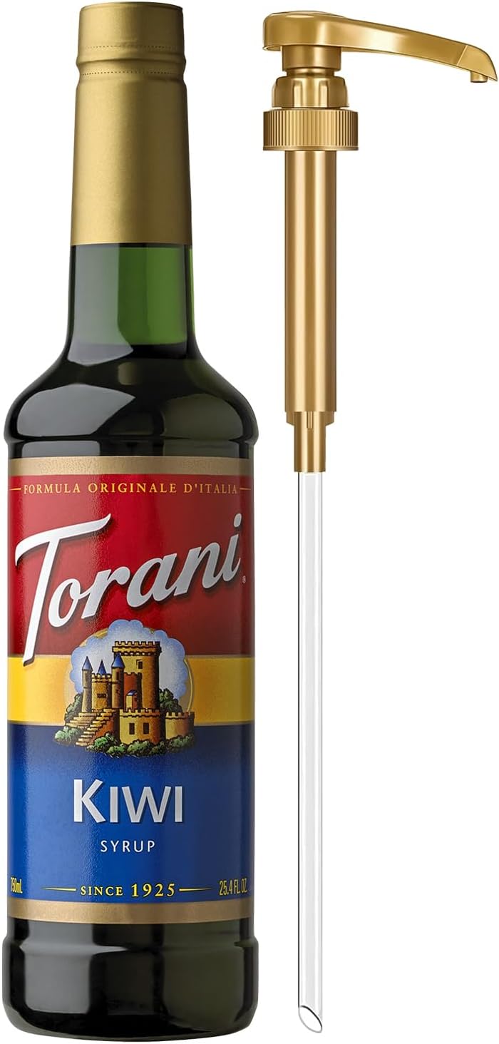 Torani Kiwi Syrup for Drinks, Flavoring for Iced Tea, Lemonade, Sodas, and Cocktails, Pump Included, 25.4 Oz