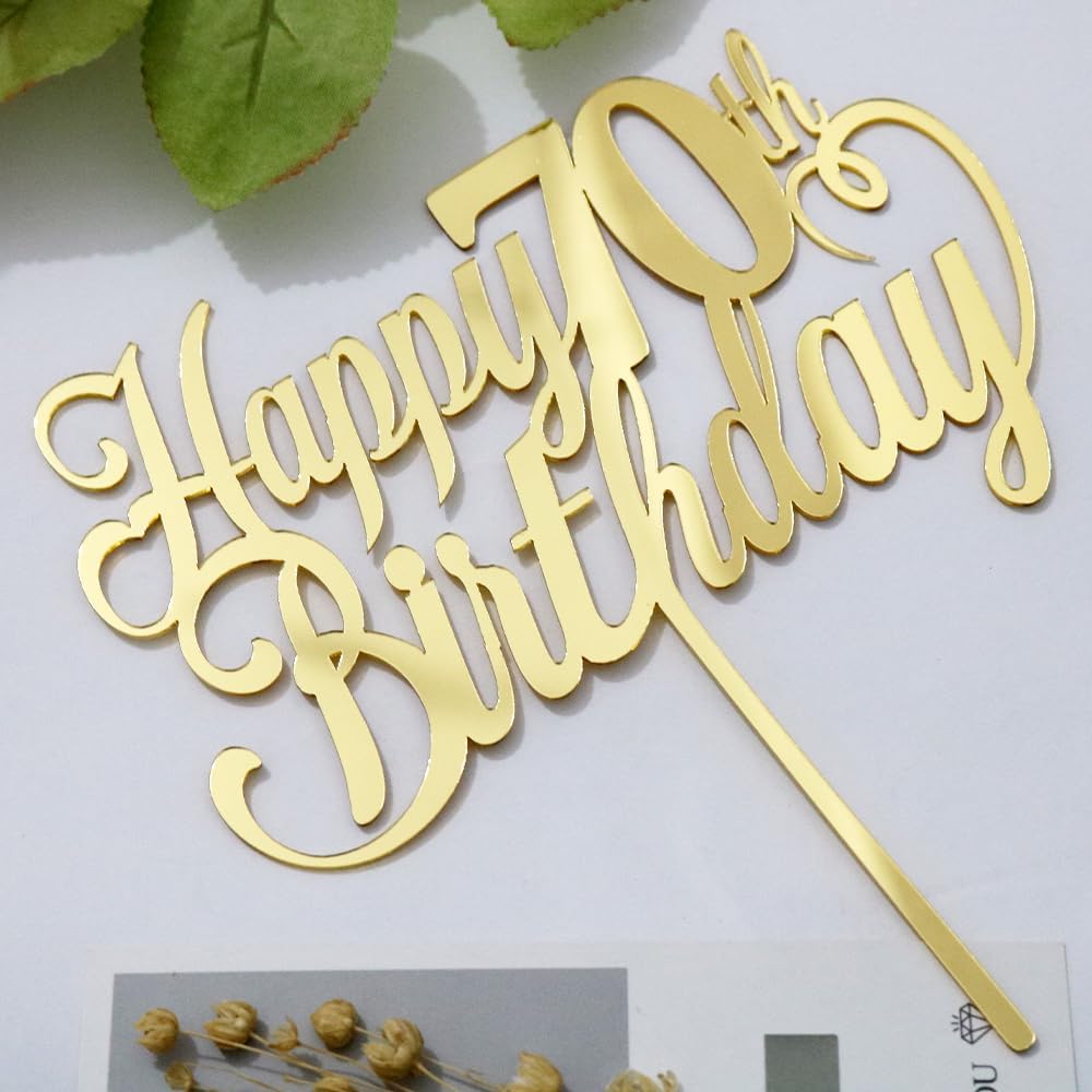 Happy 70th birthday Cake Topper Acrylic Gold birthday party cake decorations hello 70th years old, happy 70th years old Anniversary Party Cake Decorations