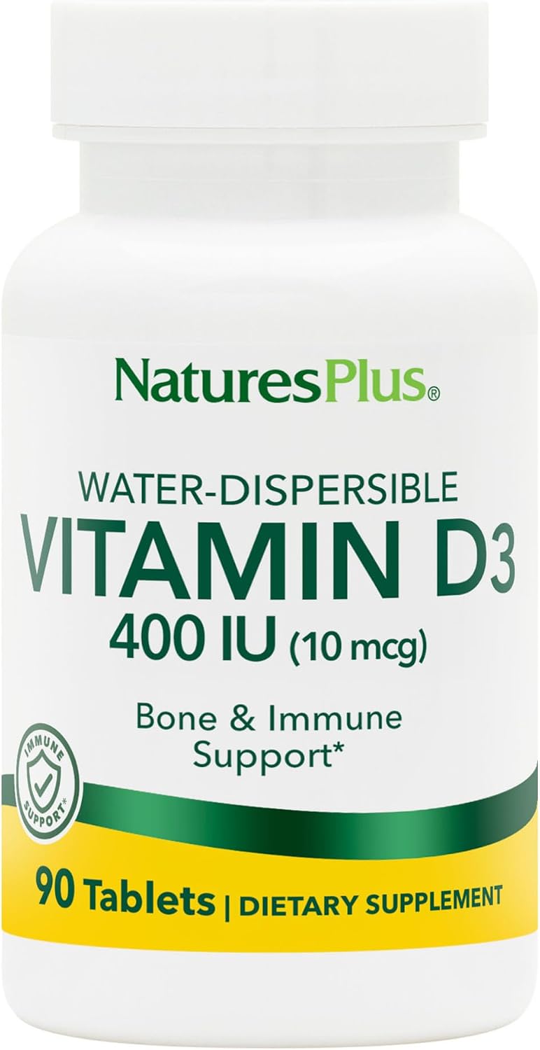 NaturesPlus Vitamin D3 400 IU - 90 Water-Dispersible Tablets - Bone Strength & Immune Support - 90 Servings