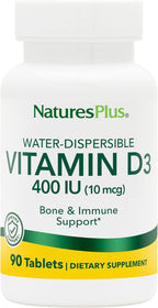 NaturesPlus Vitamin D3 400 IU - 90 Water-Dispersible Tablets - Bone Strength & Immune Support - 90 Servings