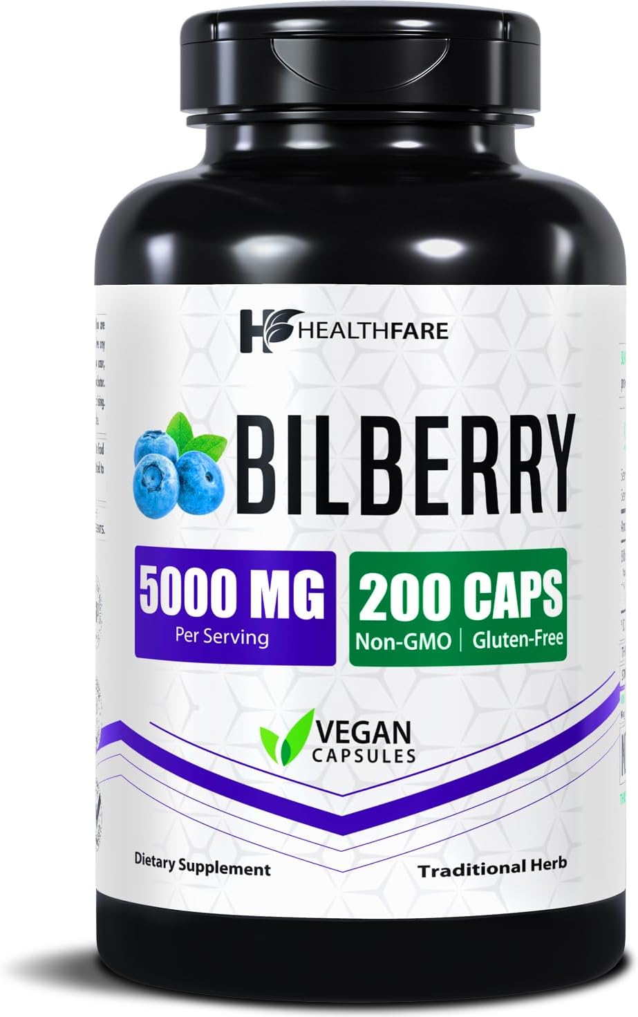 Healthfare Bilberry Supplement for Eyes | 5000mg Extract | Vision & Eye Health Support | Antioxidant Support | 200 Vegan Capsules | Extra Strength | Non-GMO, Gluten-Free | Made in USA