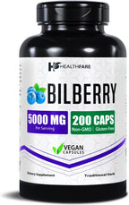 Healthfare Bilberry Supplement for Eyes | 5000mg Extract | Vision & Eye Health Support | Antioxidant Support | 200 Vegan Capsules | Extra Strength | Non-GMO, Gluten-Free | Made in USA